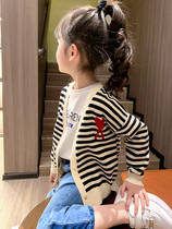 Girl sweater opener 2022 autumn dress baby girl foreign air knitted sweater with velvet top children's coat coat coat winter