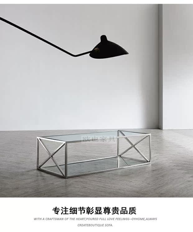 Phòng khách thời trang sáng tạo Bắc Âu vuông hiện đại tối giản gương bàn cà phê thép không gỉ kính bàn cà phê thiết kế nội thất - Đồ nội thất thiết kế sô pha