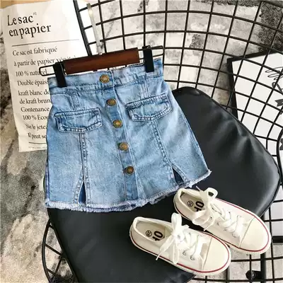 Hong Kong Tide brand retro skirt girls British college style button jeans children's art denim shorts