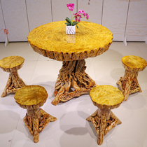 Collection root art root carving coffee table Golden camphor panel rhododendron splicing tea table solid wood root tea table kung fu coffee table
