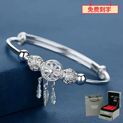 Lao Fengxiang sterling silver bracelet female S999 to send mother Valentine's Day gift young model catcher girl thousand feet solid