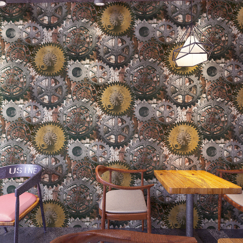 Simulation gear wallpaper clothing store image retro nostalgic industrial style auto repair shop wallpaper internet cafe clear bar