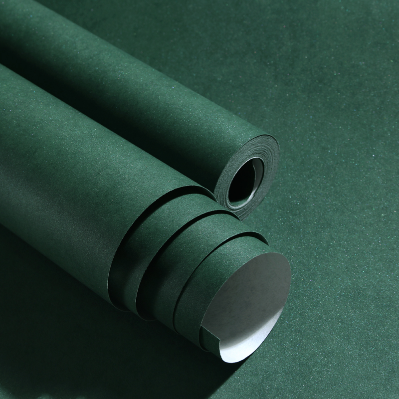 Pure Color Unwoven Fabric Wallpaper Nordic Dark Vegetarian Color Thickened Wallpaper Living Room Bedroom Retro Nostalgia American Ink Green