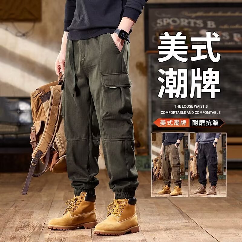 Men's Cargo Pants for Spring and Summer, American Style, Multi-Pocket Casual Pants, Loose Fit, Jogger Pants, Army Green, Wear-Resistant and Wrinkle-Resistant Men's Cargo Pants for Spring and Summer, American Style, Multi-Pocket Casual Pants, Loose Fit, Jogger Pants, Army Green, Wear-Resistant and Wrinkle-Resistant