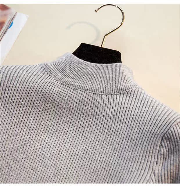 Mùa thu và mùa đông mặc áo thun cổ cao một nửa mỏng Slim thun co giãn chặt chẽ áo khoác cardigan