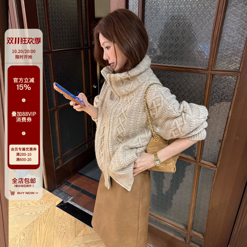 Zhizhi【Sulu Wenhe】French-Style Lazy Knit Sweater 2026 Autumn Vintage High-End Twist Knit Coat