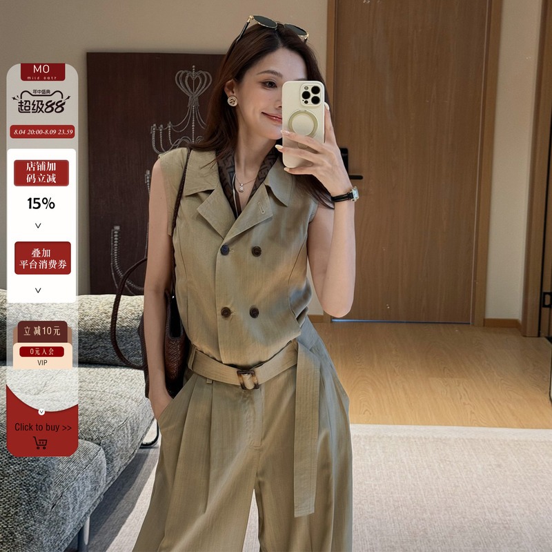 Zhizhi Chicago【Rahm Medal】Linen Lyocell Old Money Double-Breasted Top and Pants Relaxed Fit Set