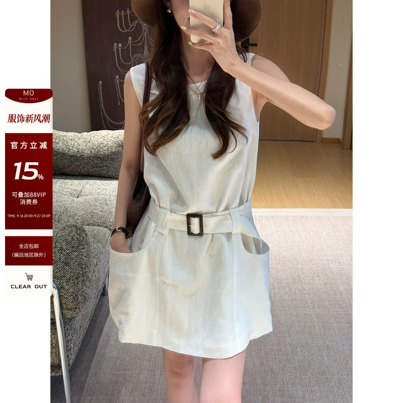 Chicago【Flowing Fireflies】Tencel Linen French Style High-End Unique Waist-Cinching Sleeveless Vest Dress Chicago【Flowing Fireflies】Tencel Linen French Style High-End Unique Waist-Cinching Sleeveless Vest Dress
