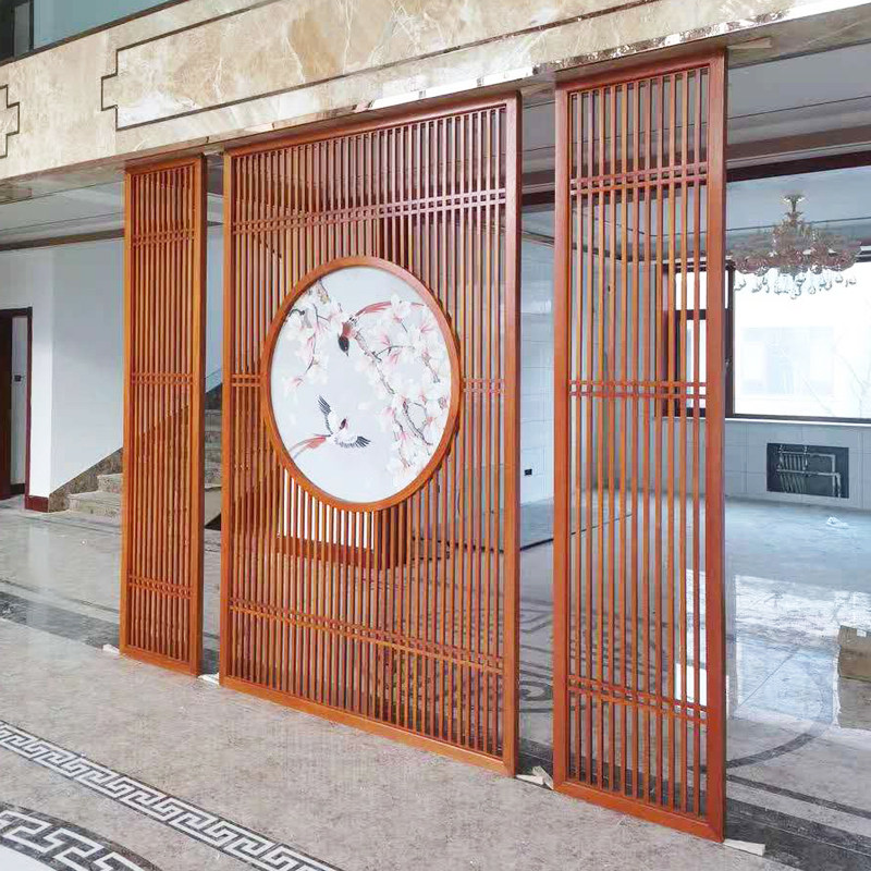 New Chinese-style wooden grille log screen living room villa dining room shade decoration porch solid wood lattice hollow partition