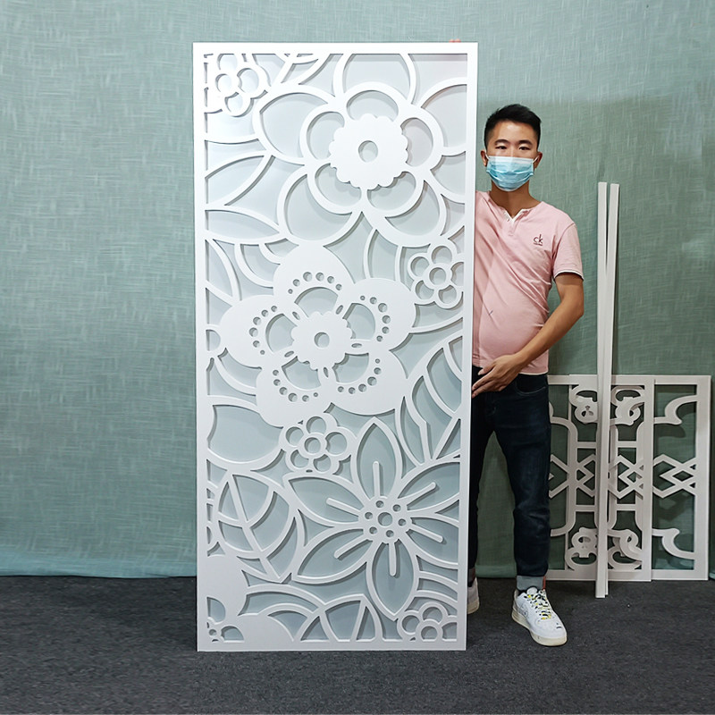 Hollow partition screen carved board living room porch decoration suspended ceiling through flower background wall solid wood lattice pvc wood carving