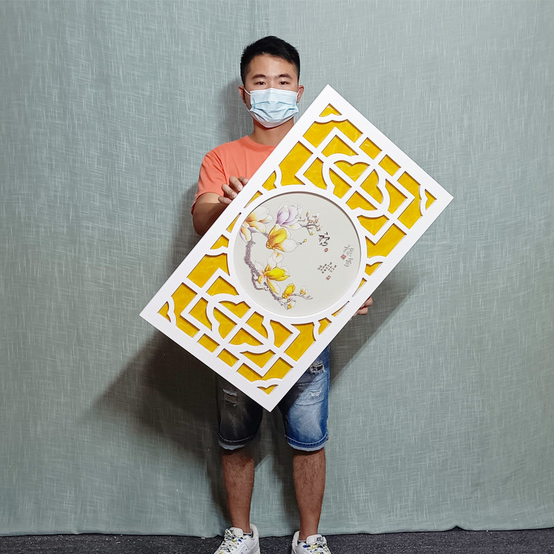 Hollow carved board PVC porch suspended ceiling through flower board aisle living room partition Central European-style background wall screen lattice