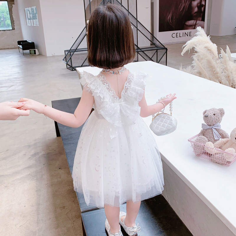 White Princess Dress Girl Summer Girl Skirt Summer Dress Children Summer New Foreign Dress White Yarn Dresses Summer Dress