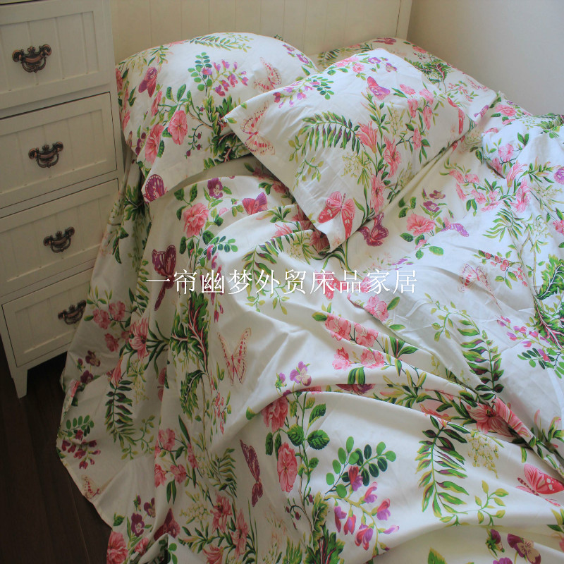 Active printing of pure cotton tilted flower butterfly double double double cover cover 200*230 220*240