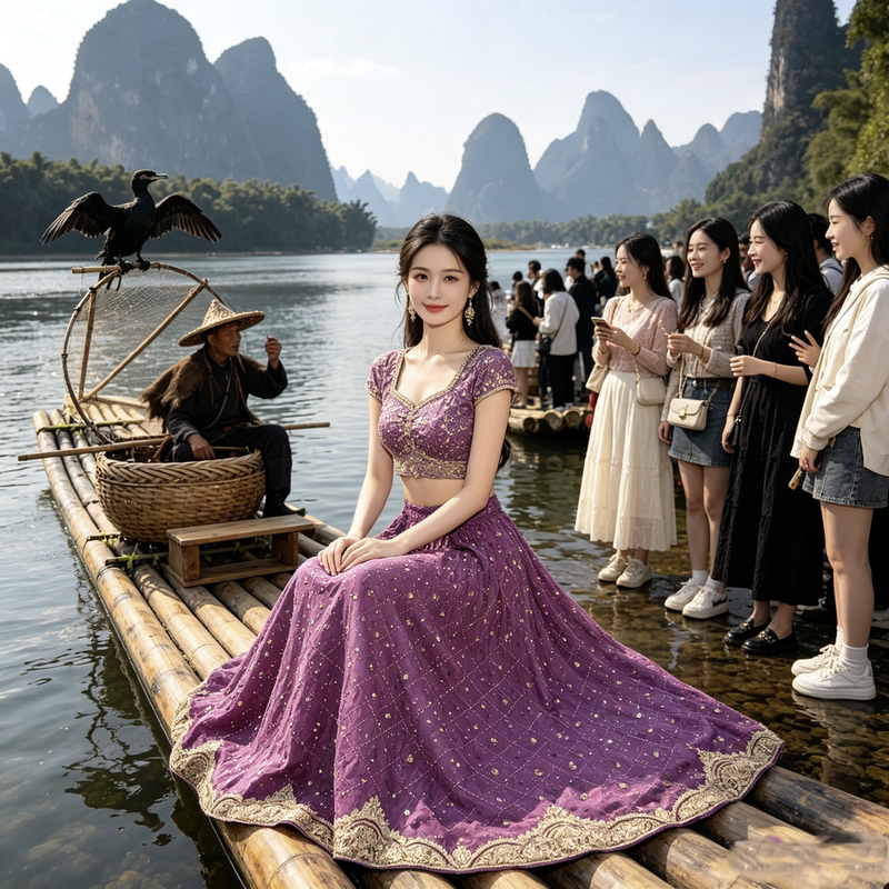Indian Luxury Brand Designer Fully Hand-Embroidered Lensed Half-Length Skirt Exotic Ethnic Travel Women's Purple