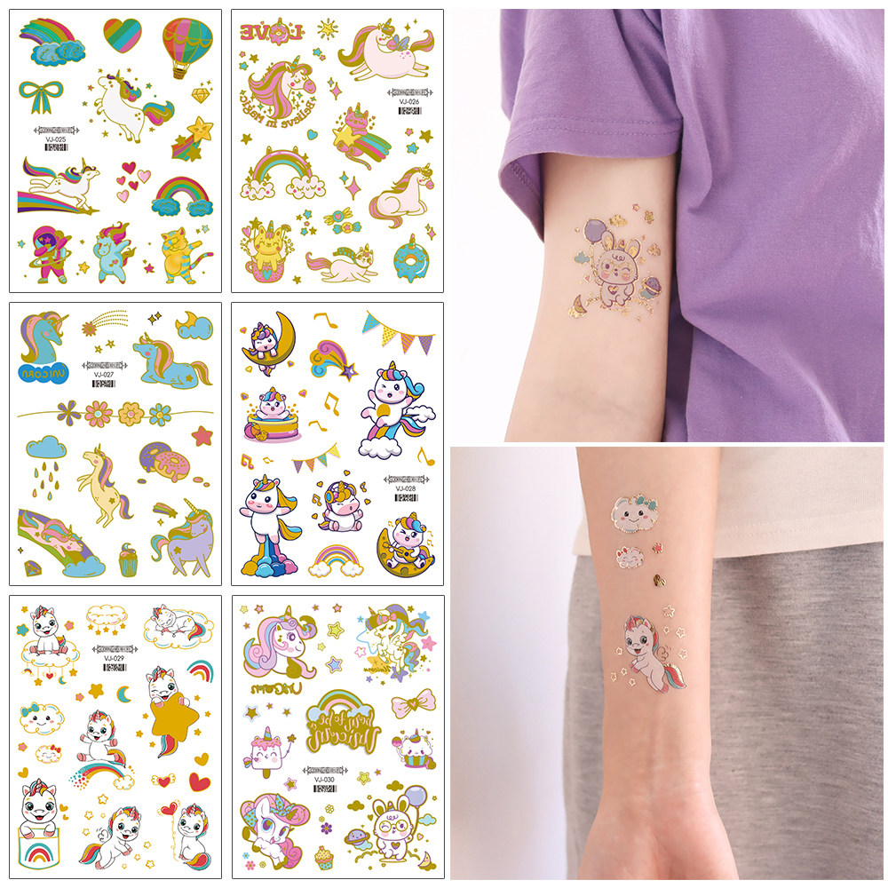儿童闪粉卡通纹身贴，防水七彩图案，孩子玩乐新宠？🌈-贴纸-淘宝好物网, image size:1000x1000