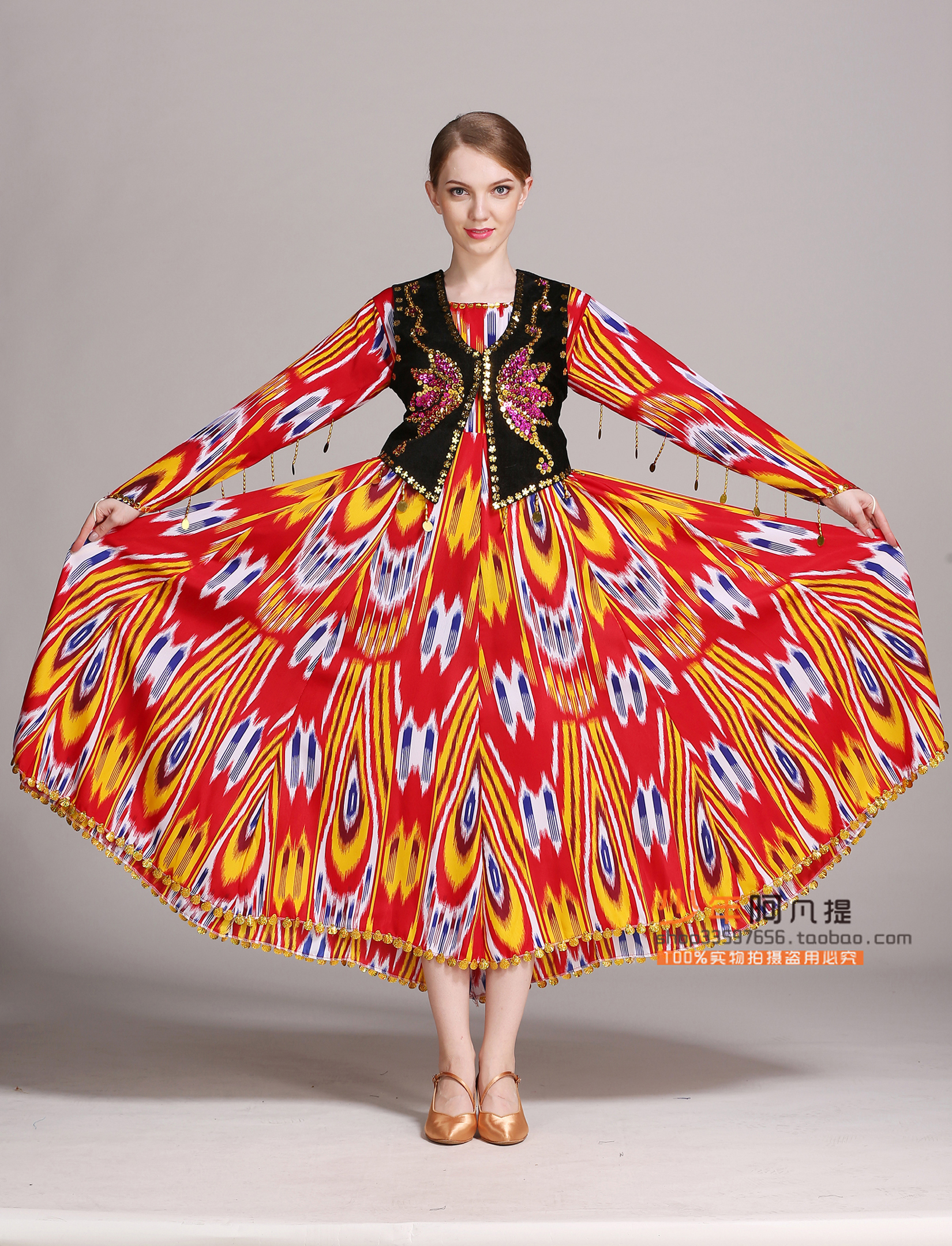 National dance costumes Aidle Silk Xinjiang Dance to serve the Machia Dance Terra Costume Adults Foreign Dress Grand Pendulum