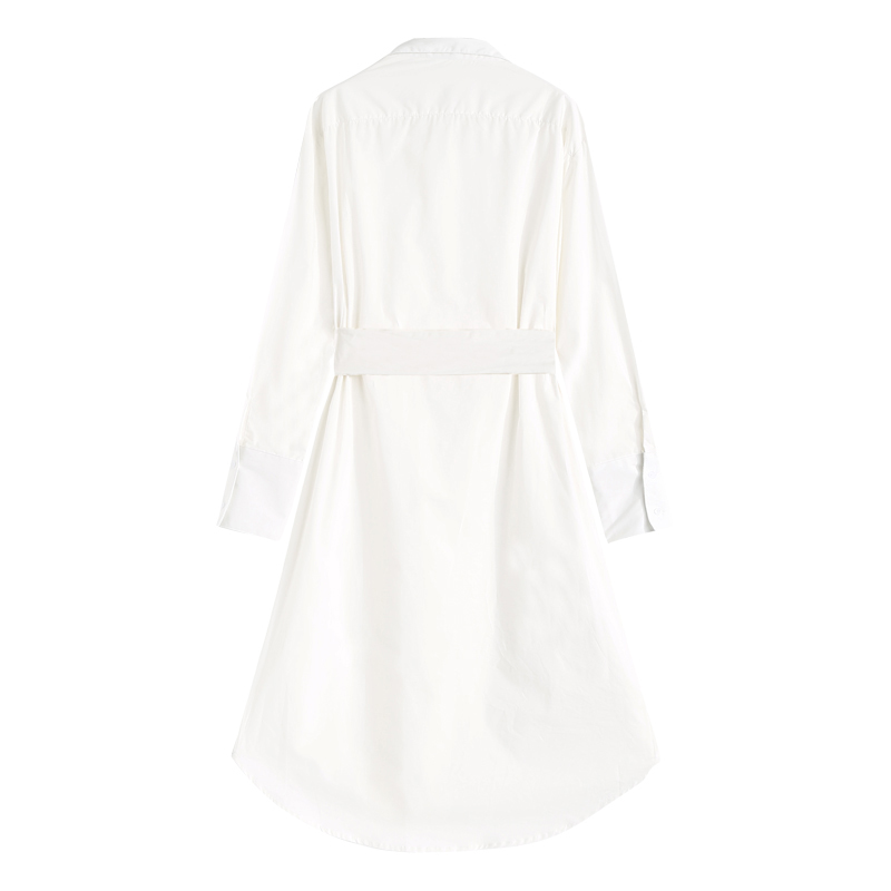 VK旗艦店 韓國風條紋綁帶腰帶百搭襯衫裙長袖洋裝