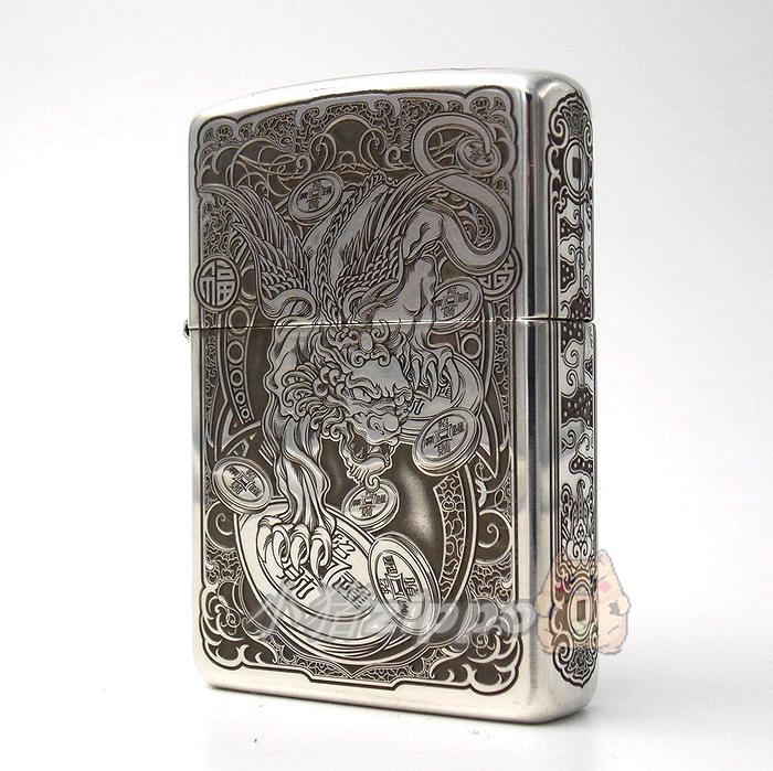 18 years old pig Zippo mosquito version of pure silver five - sided sculpture deep carving and gift