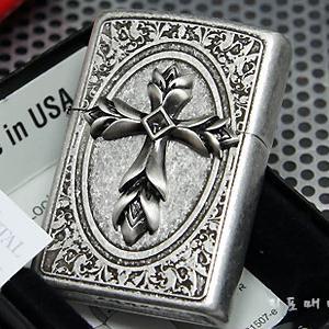 18 years old shop Pig Zippo Ancient Silver Black Ice double Crown Crystal Crystal prayer cross