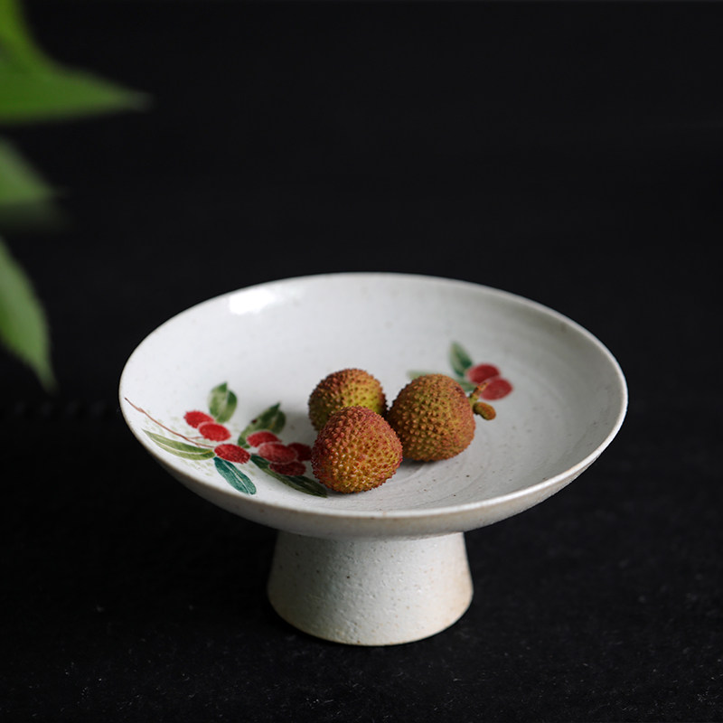 Landscape room Yang Mei loquat Buddhist hand pomegranate supeach high foot hand-painted fruit pan Jingdezhen Ceramic home refreshment dishes