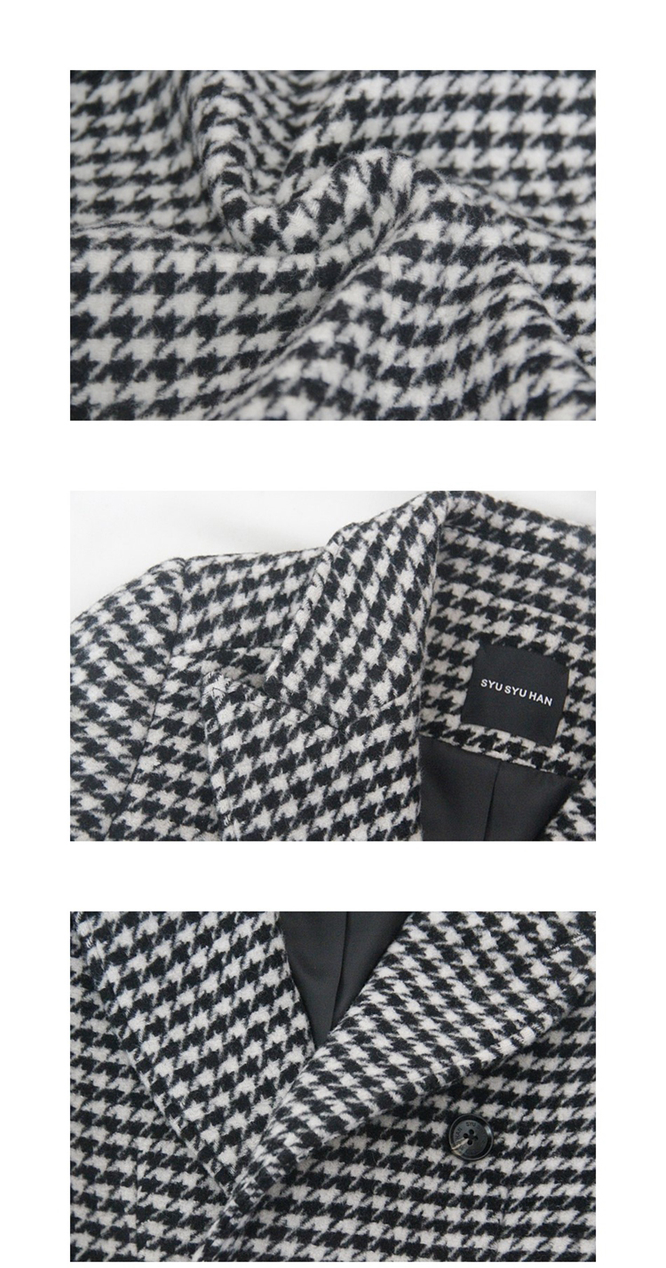 SYUSYUHAN Thiết kế mùa thu và mùa đông cổ điển mới houndstooth đôi áo ba lỗ thắt lưng bằng len dài áo măng tô nữ dáng ngắn