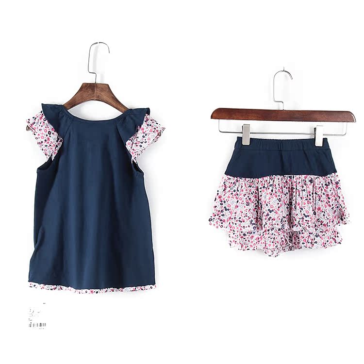 米系列春夏裝專櫃正品女童藏青色簡約小碎花時尚套裝家居服536