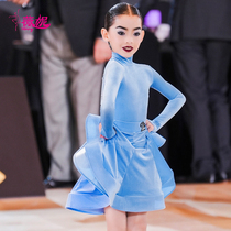 Winnie Latin regulations professional ballroom dance competition clothing girls long-sleeved high collar large skirt velvet modern dance clothing