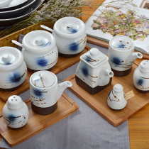New Japanese ceramic pepper pot toothpick tube pepper bottle Sushi seasoning pot set Salt pot Sweet and sour pot Soy sauce pot