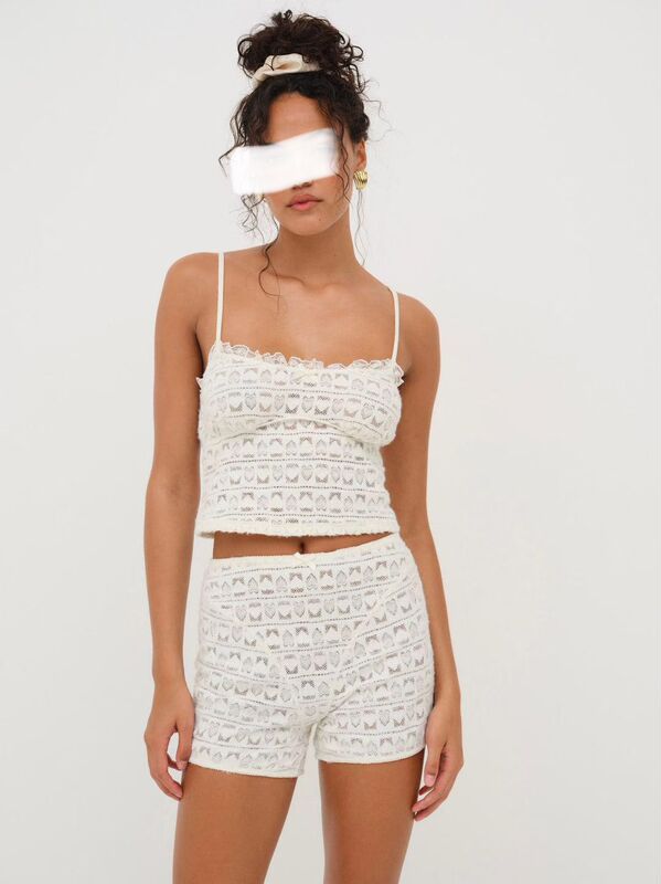 Love and Lemon Cotton Lace Hollow-Out Semi-Transparent Sexy Pure Desire Boxer Briefs Camisole Sleepwear Loungewear Set