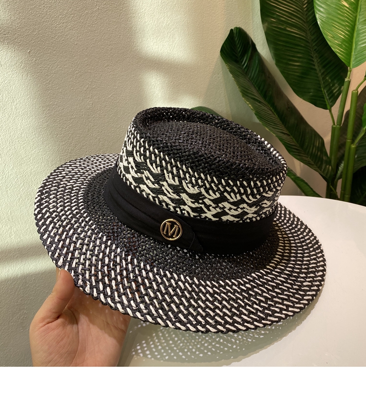 Unisex Retro Simple Style British Style Color Block Wide Eaves Straw Hat display picture 3