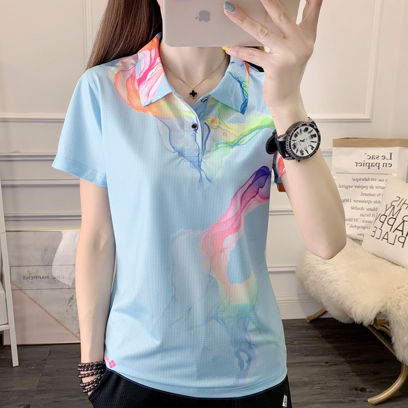 Chinese style polo shirt quick-drying women's T-shirt stretch light outdoor breathable lapel short-sleeved running quick-drying top