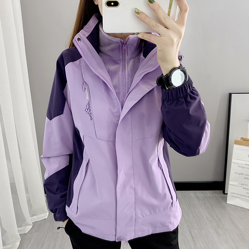 Clear cabin three-in-one submachine clothes men and women two sets large size autumn and winter outdoor hiking detachable mountaineering clothes
