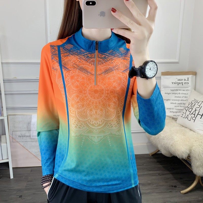 Outdoor Speed Dry Clothes Long Sleeves Women Print Thin fall Sport T-shirt Running fitness elastic breathable quick dry blouses