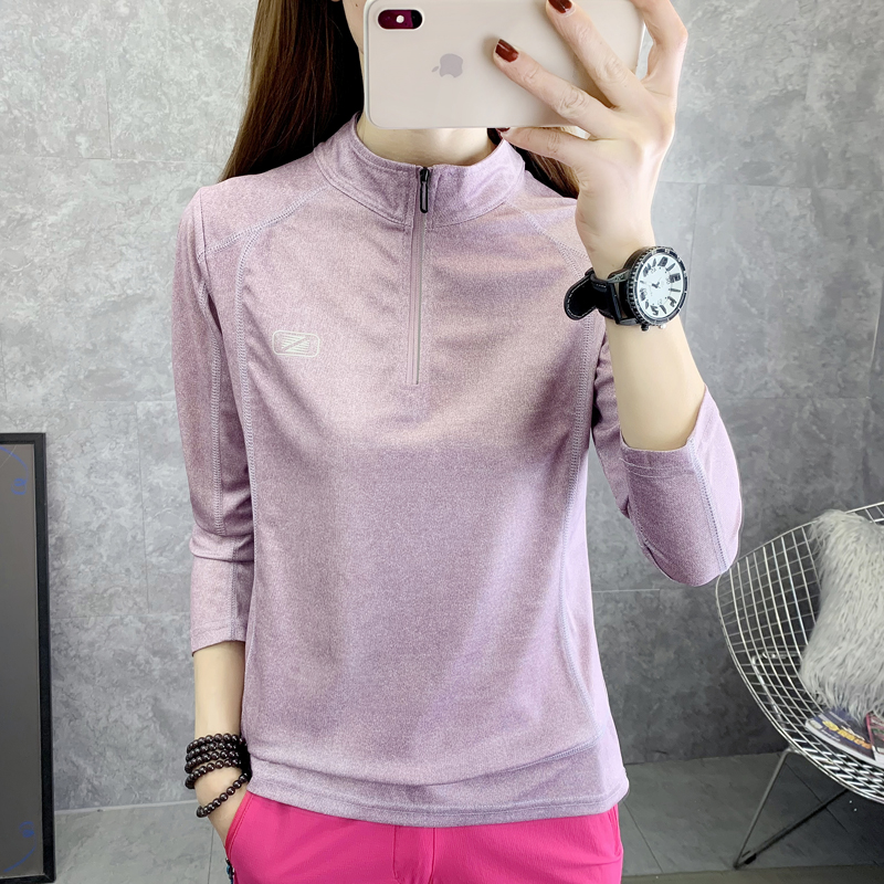 Quick-drying clothes women's long-sleeved t-suit stand-up collar outdoor sports leisure light and breathable loose running mountaineering quick-drying clothes