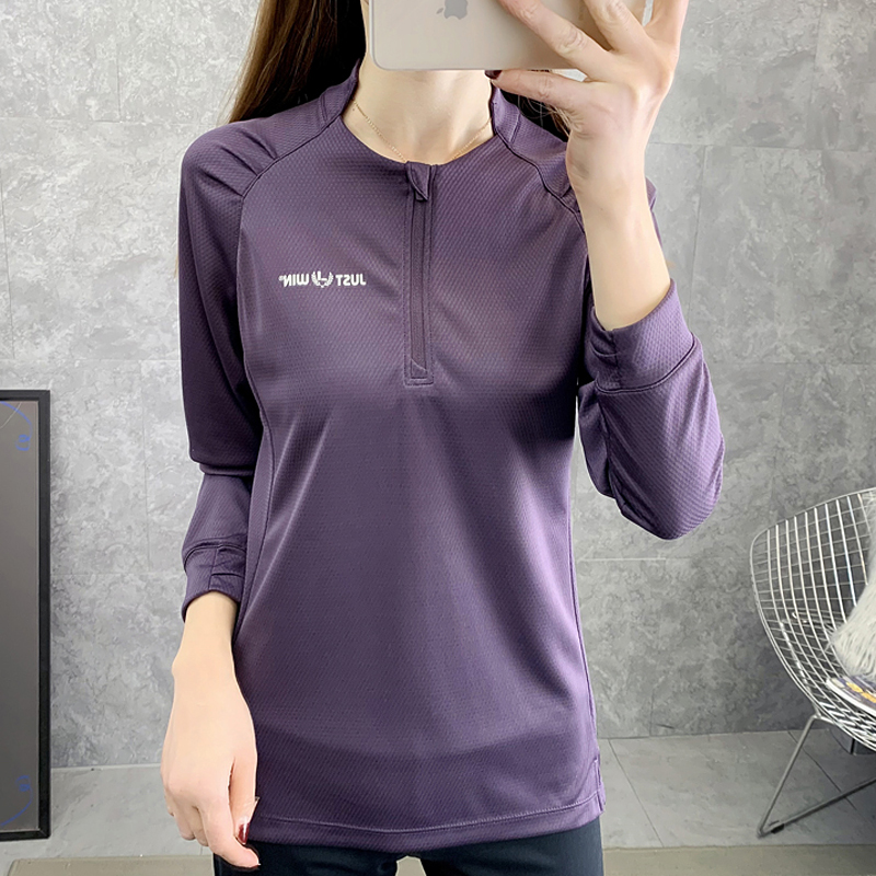 Quick-drying T-shirt women's small standing collar stretch show thin long sleeves breathable outdoor sports yoga mountaineering plain color quick drying clothes