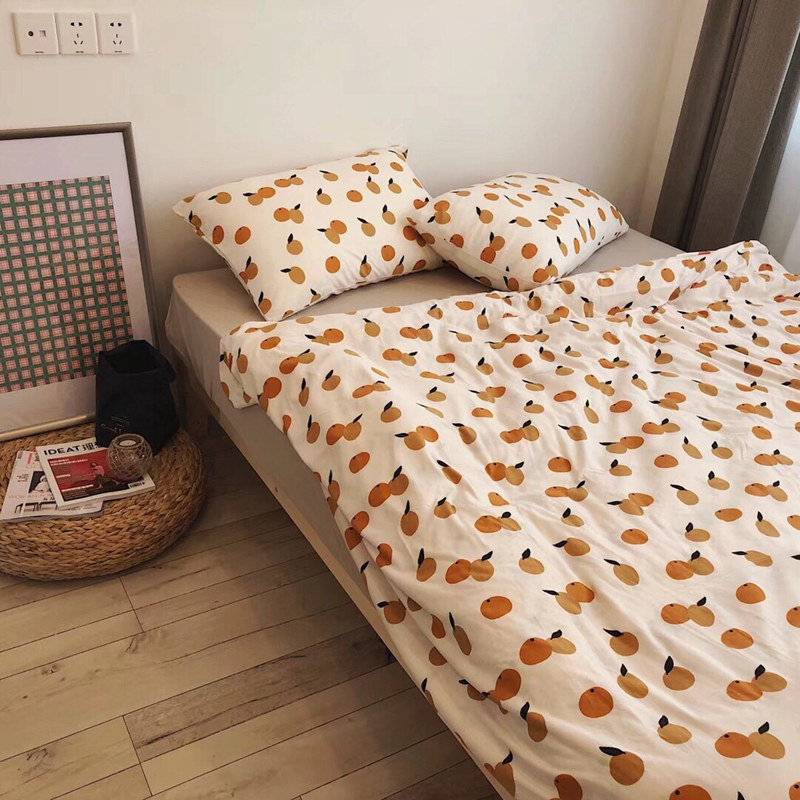 ins Japanese-style cotton knitted Tianzhu cotton four-piece set A class naked sleeping soft waxy small loquat fat duck duck double bed