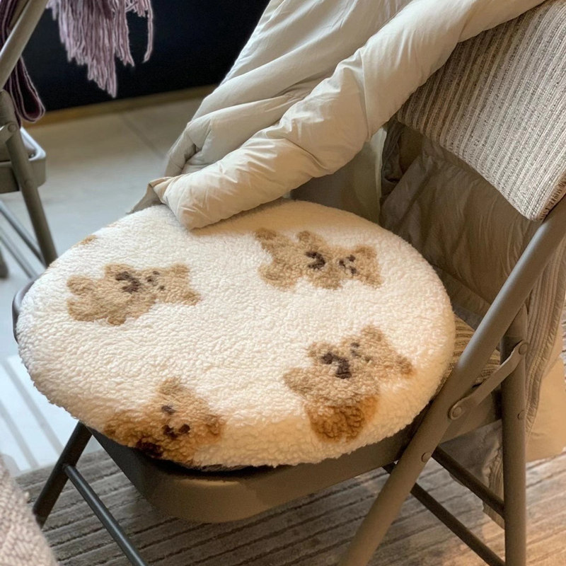 ins cartoon small bear lamb suede cushion winter thickened warm round floor beating cushion day style floating window chair cushion