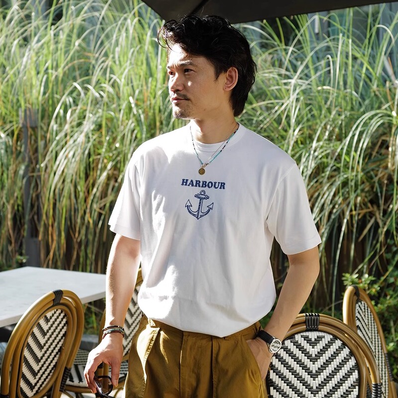 [Wei] Italian East Harbour Surplus Sea Anchor Print Round Neck Short-Sleeved T-Shirt Wakiki
