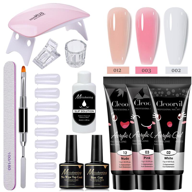 Cross-Border 15ml Nail Extension Gel 12-Piece Set, Nail Mold Brush, Nail Art Crystal Extension Gel Set, Crystal Gel