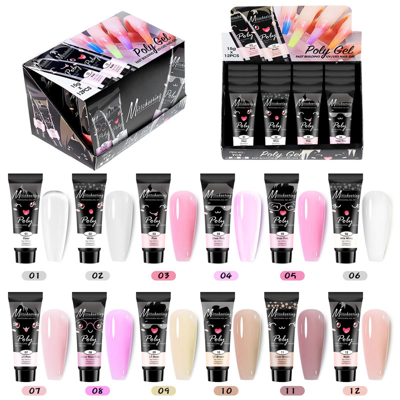 Popular Amazon 12-Color Quick Extension Gel Glitter Set Nail Art Phototherapy Crystal Extension Gel Phototherapy Extension Gel