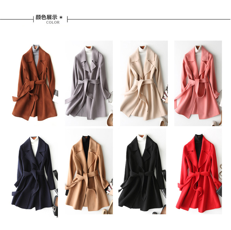 Mùa thu đông 2018 mới áo khoác cashmere hai mặt nữ Slim dài phần phiên bản Hàn Quốc của thắt lưng eo áo len nữ áo dạ nữ