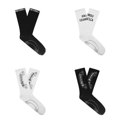 ASKYURSELF SOCKS: Streetwear jacquard lettered medium high-top cotton breathable fitness sports socks