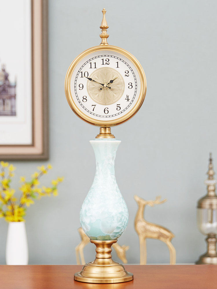 New Chinese style light luxury creative ceramic table clock Living room household atmospheric desktop clock Personalized desktop clock Modern vertical clock