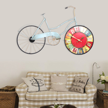 European style bedroom vintage Wrought iron mute wall clock Bicycle clock watch Creative antique American living room craft watch