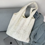 Белый шоппер, сумка на одно плечо, вместительная и большая льняная сумка, в цветочек, с вышивкой