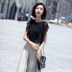 Không tay ngắn màu đen chiffon ren áo sơ mi nữ mùa hè 2018 mới bao gồm bụng sang trọng rò rỉ xương đòn rỗng áo sơ mi áo sơ mi kaki Áo sơ mi chiffon ren