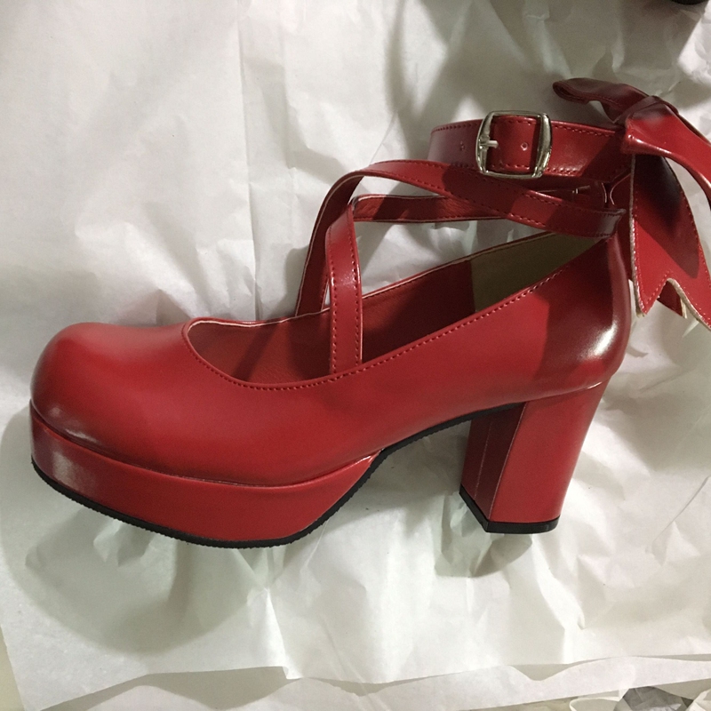 Japanese Lolita Red Lolita High-Heeled Magical Girl Kuroko No Shippai Bow Cosplay Kirigami Mio Shoes