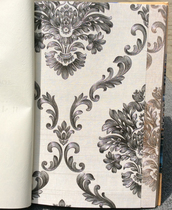 White background black flower European Damascus wallpaper beige engineering PVC embossed engineering paper hotel bedroom wallpaper