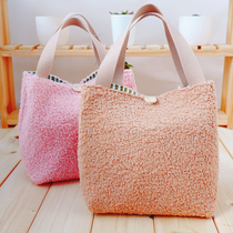 Day-style cute plush lamb wool lunchbox handbag Handbags Soft cute students with meal snacks large capacity