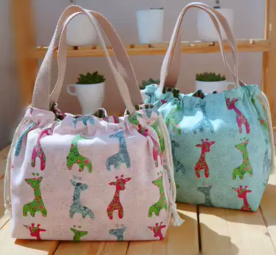 Japanese-style cute summer bento bag Bento tote bag Canvas drawstring small figure large capacity student with rice bag